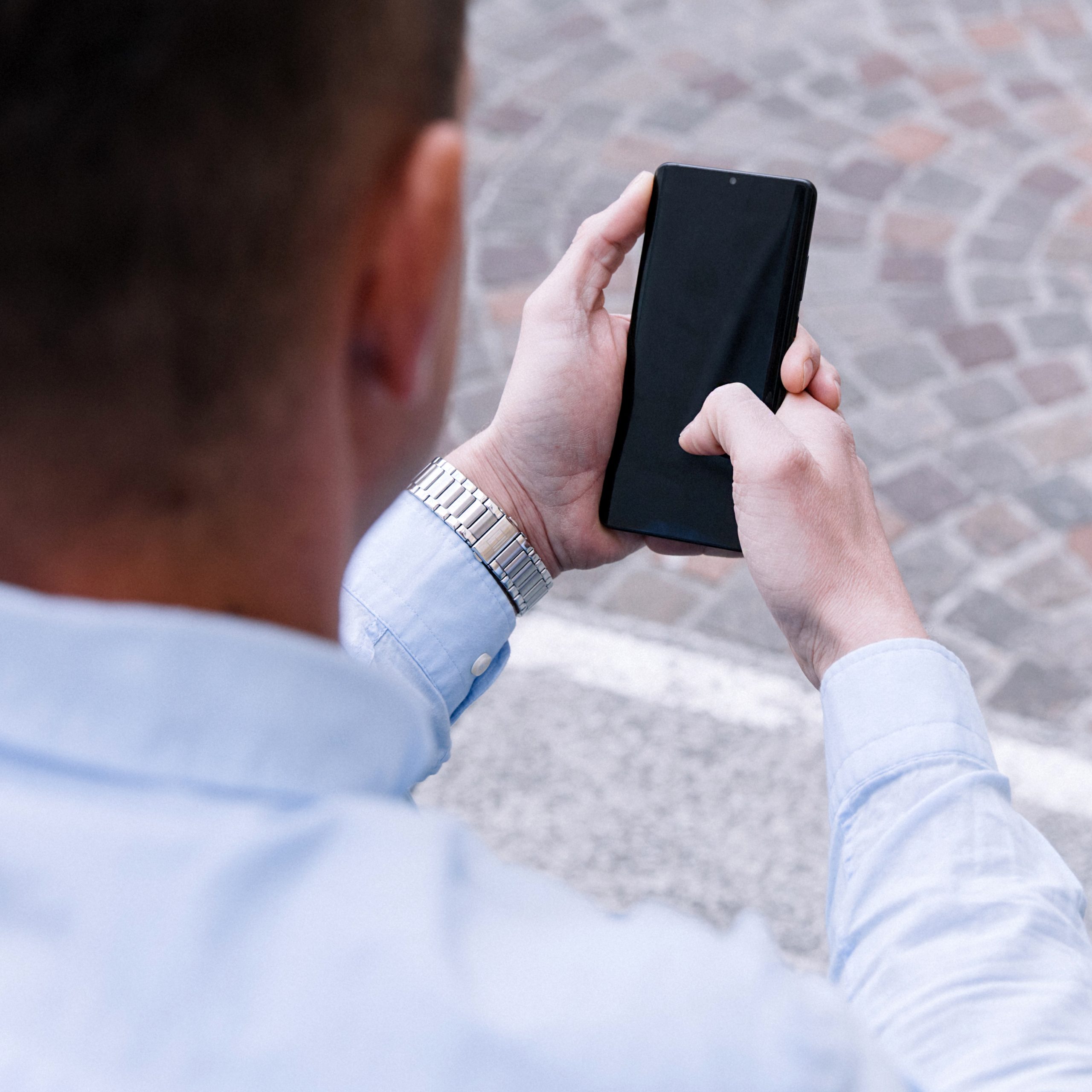 business person with smartphone city business vision communications online shopping